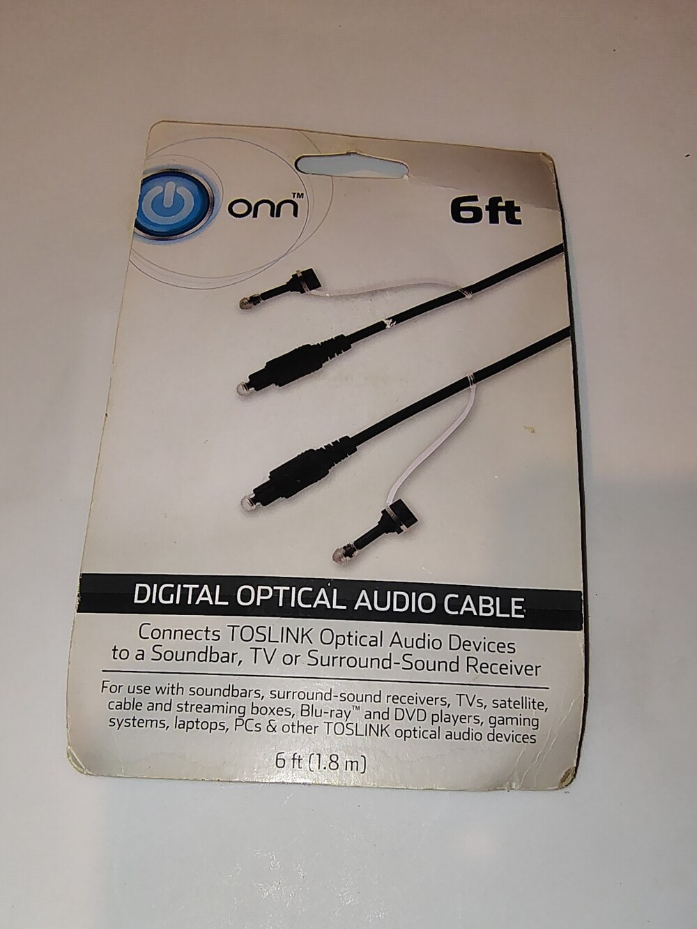 ONN Pro Toslink Optical Digital Audio Cable - 6", Black New Unopened Package